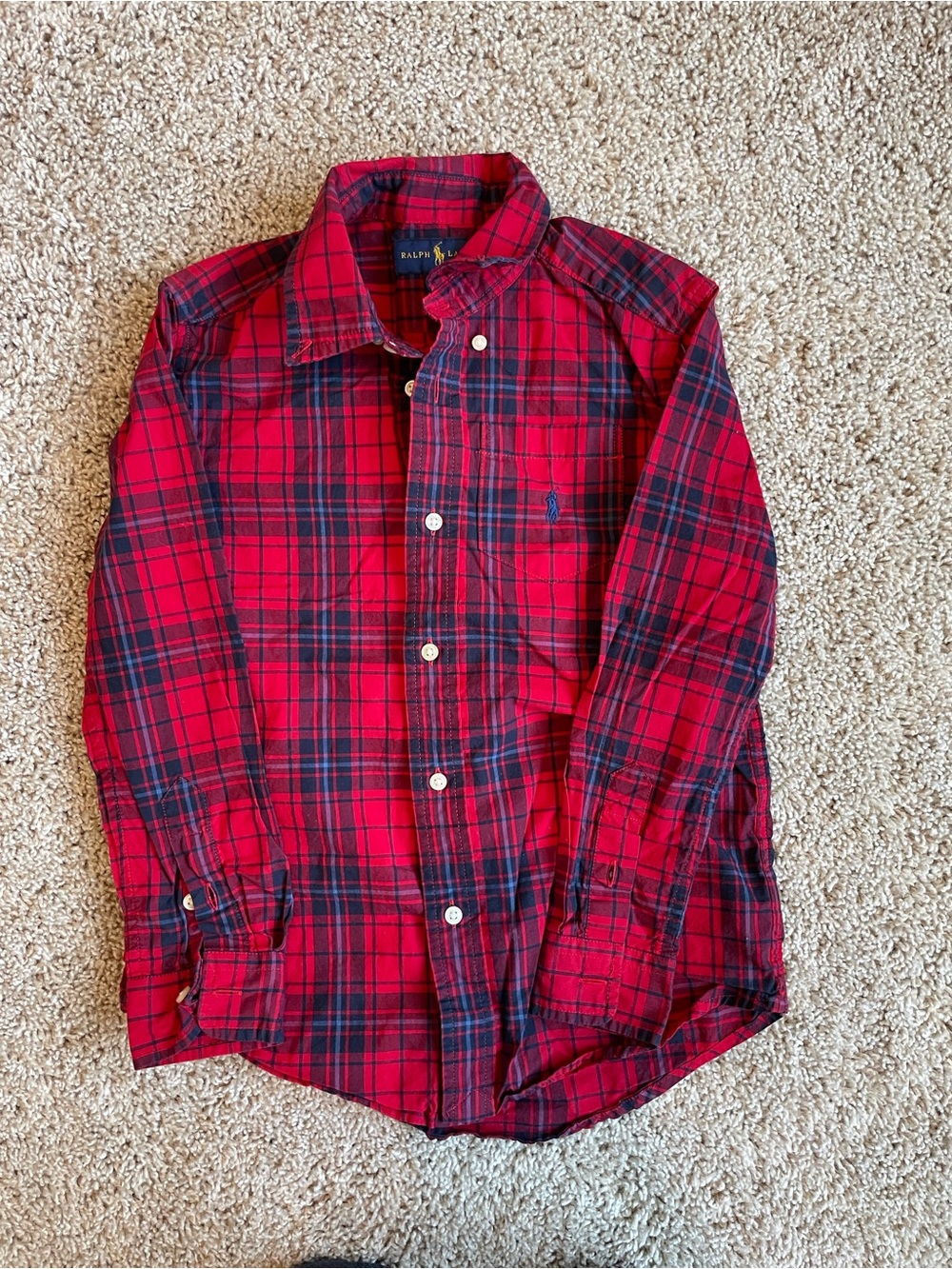 Ralph Lauren Red & Navy Plaid Cotton Button-Down Shirt